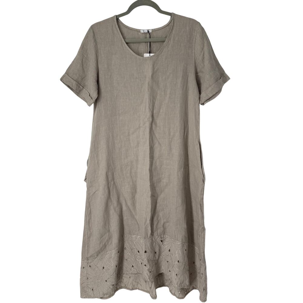NWT Rosemarine Linen Dress Made in Italy Beige Size S Tan Beige High Low Pockets